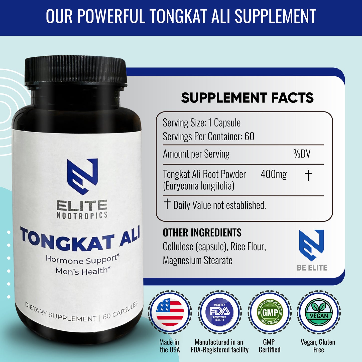 Elite Nootropics Tongkat Ali VALUE PACK 400mg, 120 Capsules (120 Servings)